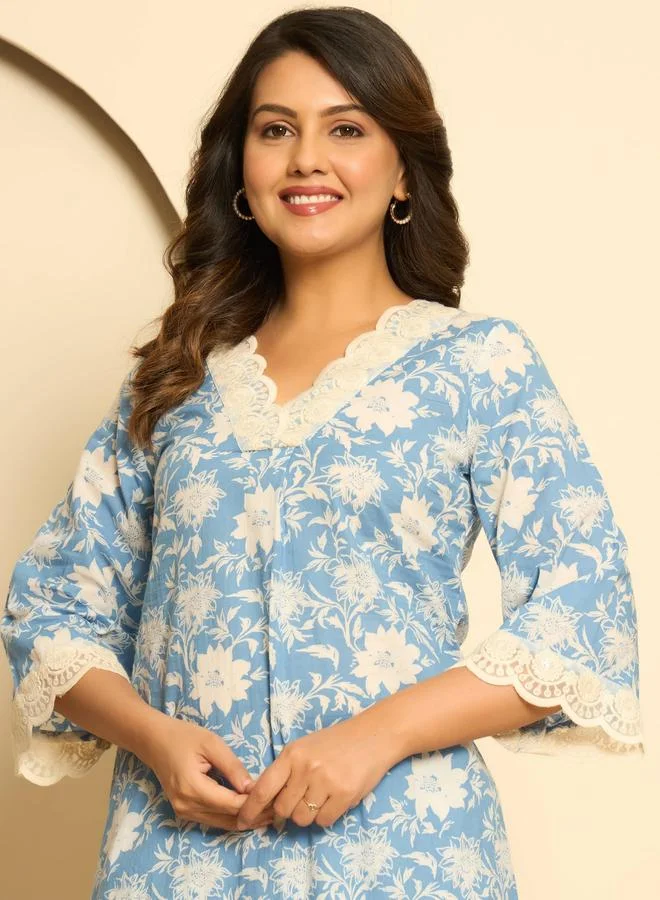 KASYA Blue Cotton Printed Co-Ord Set